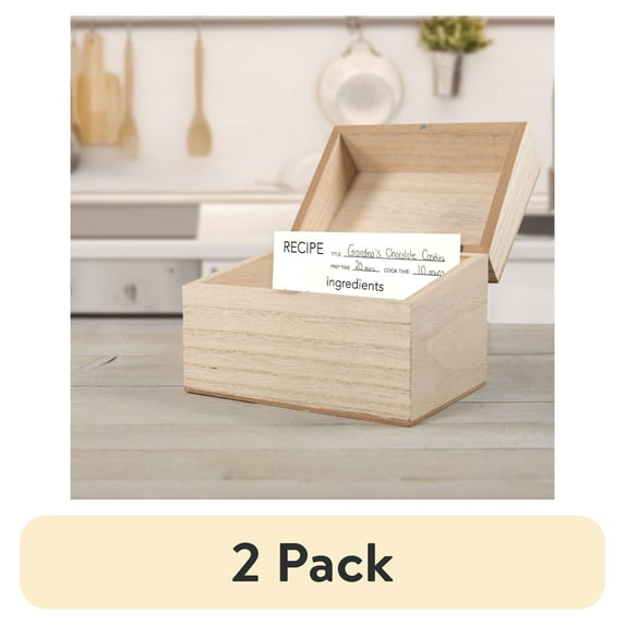 (2 pack) On the Surface Wood Rectangle Recipe Box with Recipe Cards, Paint Your Own Recipe Box