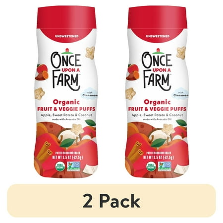(2 pack) Once Upon a Farm Organic Baby Puffs, Apple, Sweet Potato & Coconut, 1.5oz Canister
