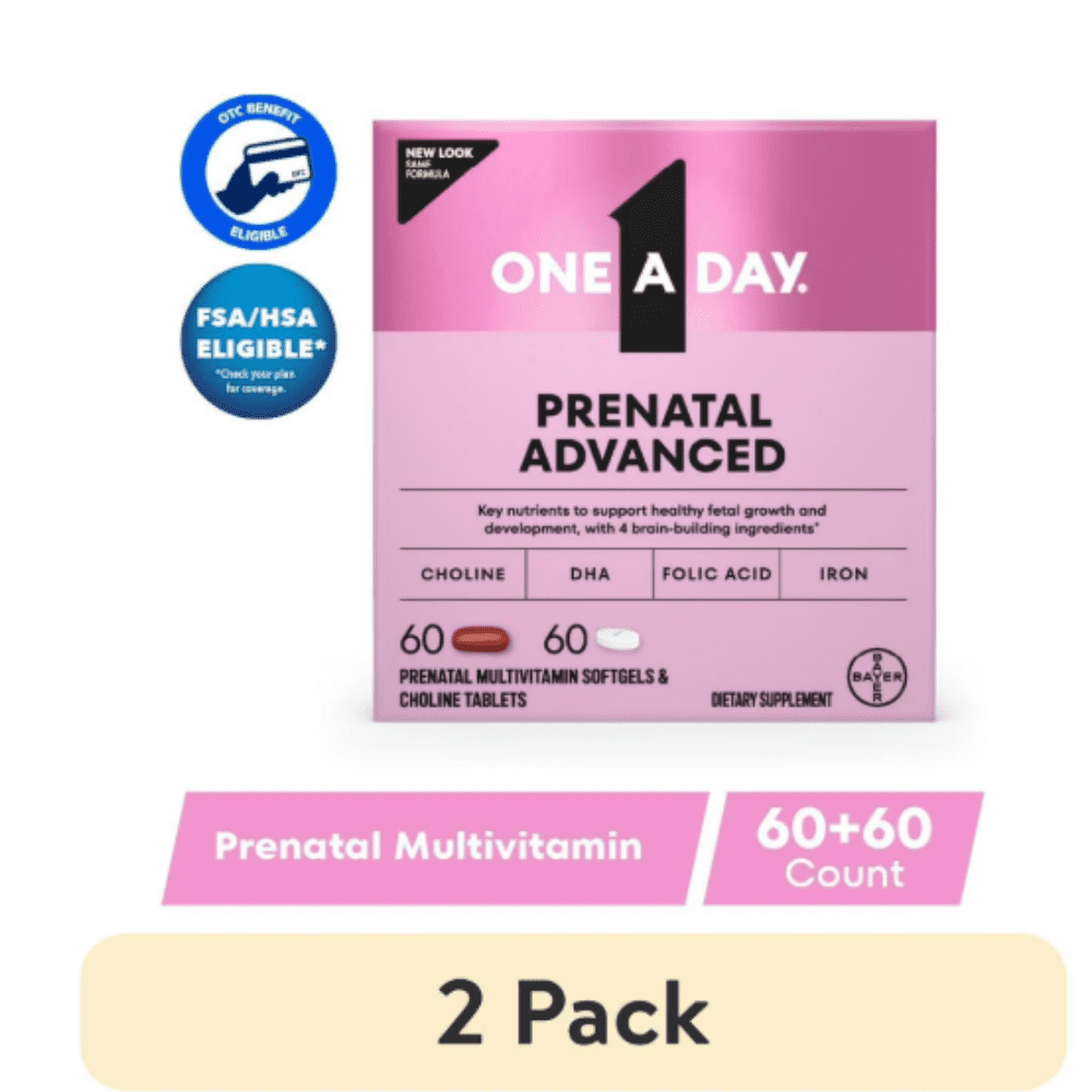 (2 pack) One A Day Advanced Prenatal Multivitamin with Choline, 60+60 Count