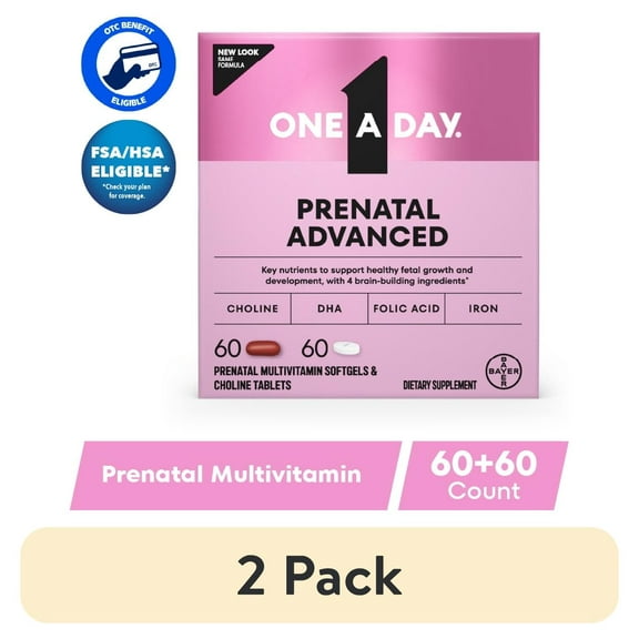 (2 pack) One A Day Advanced Prenatal Multivitamin with Choline, 60+60 Count