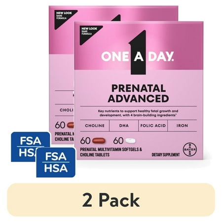 (2 pack) One A Day Advanced Prenatal Multivitamin with Choline, 60+60 Count