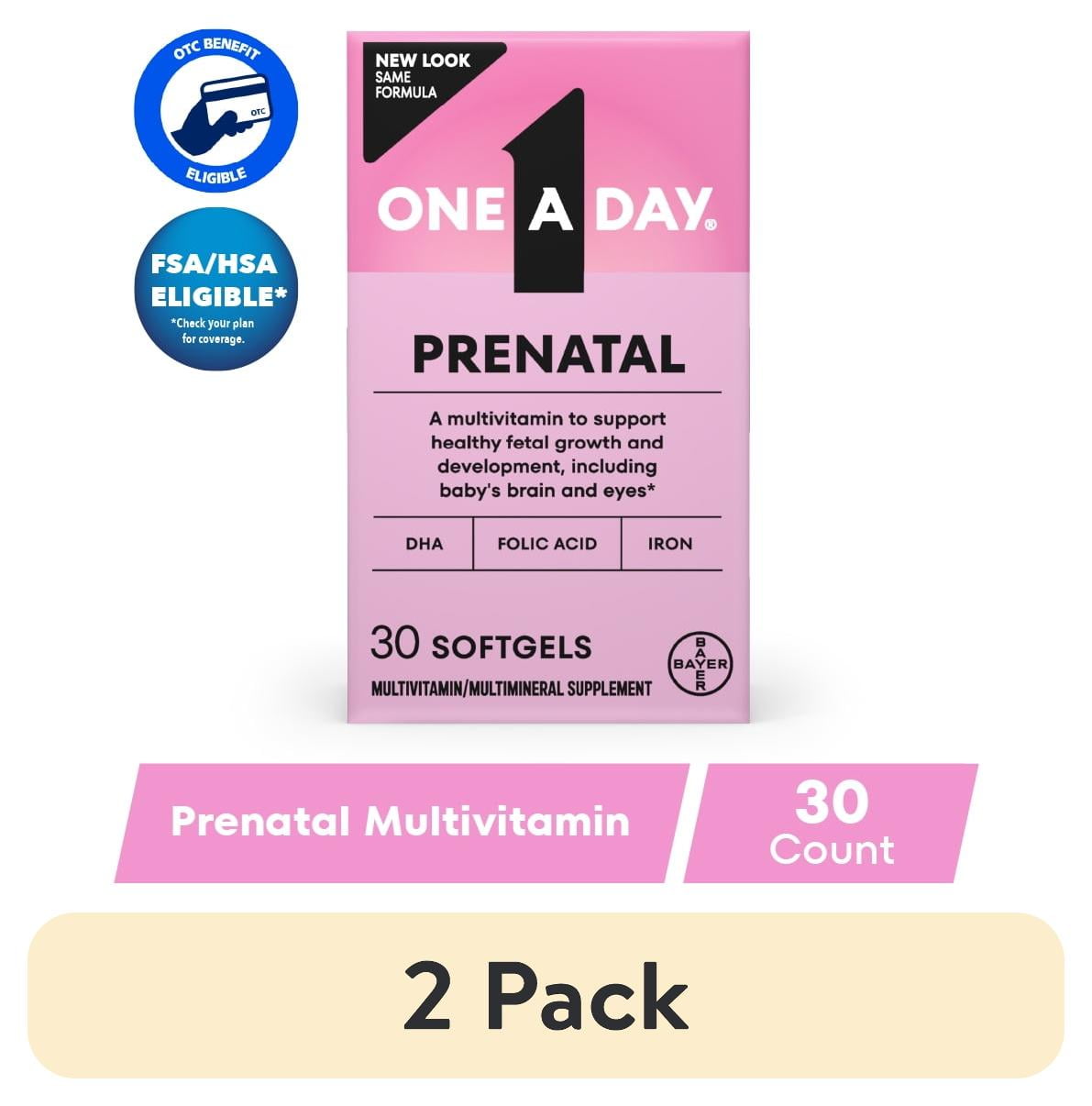 (2 pack) One A Day Women's Prenatal Multivitamin with Folic Acid, DHA and Iron, 30 Ct