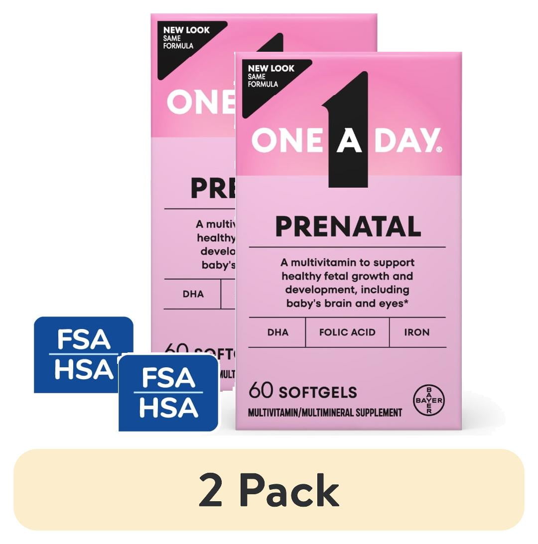 (2 pack) One A Day Women's Prenatal Multivitamin with Folic Acid, DHA and Iron, 60 Ct