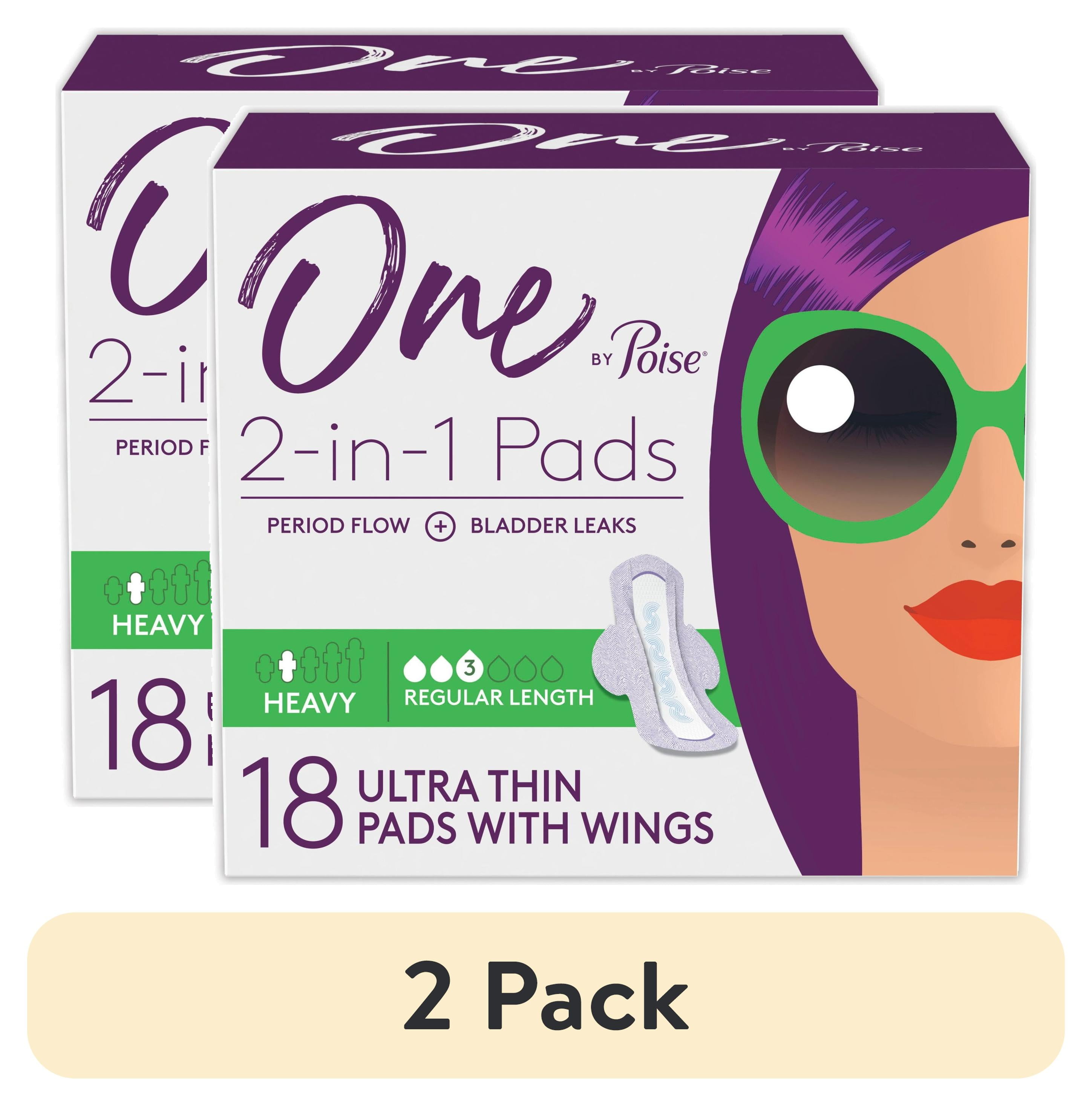 (2 pack) One by Poise Feminine Pads, Heavy Absorbency Period \u0026 Incontinence Pads, 18 Count