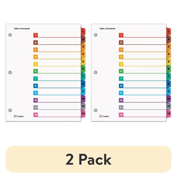 (2 pack) 11 x 8.5 OneStep Printable Table of Contents and 1 to 12 Dividers - White/Assorted Tabs (12/Set)