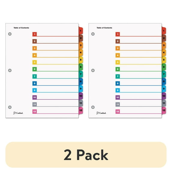 (2 pack) 11 x 8.5 OneStep Printable Table of Contents and 1 to 12 Dividers - White/Assorted Tabs (12/Set)