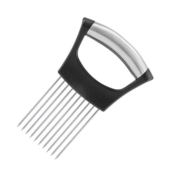 2 pack Onion Cut Tomato Slicer Lemon Handy Kitchen Slicing Tool With 10 Even Prongs For Onion Lemon Potato Tomato Slices And Can Be Used To Assist In Cutting Fish, Meat Or Loosen Meat (Black)