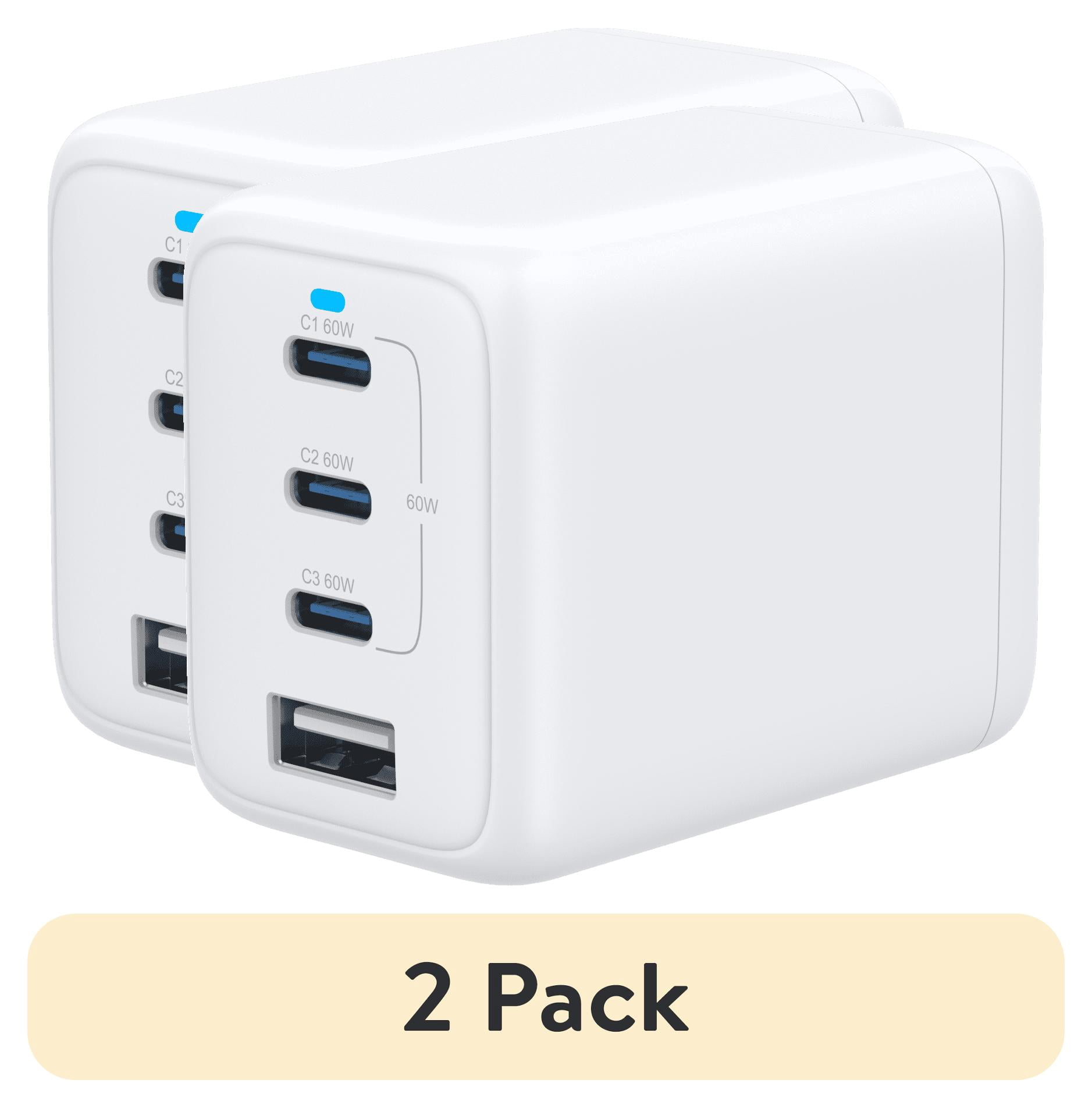(2 pack) Onn 72W Multi-port USB-C/USB-A Wall Charger, Fast Charging, USB-IF Certified, Foldable Plug, White - Compatible with iPhone, iPad, AirPods, Samsung Galaxy, Note, Pixel & More