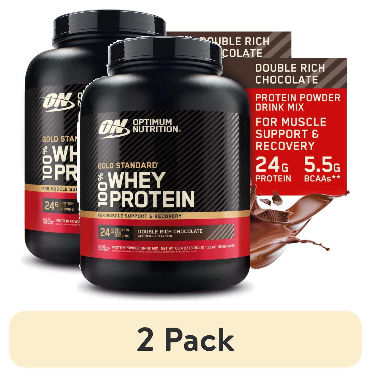 (2 pack) Optimum Nutrition Gold Standard 100% Whey Protein Powder, Double Rich Chocolate, 3.89 lb