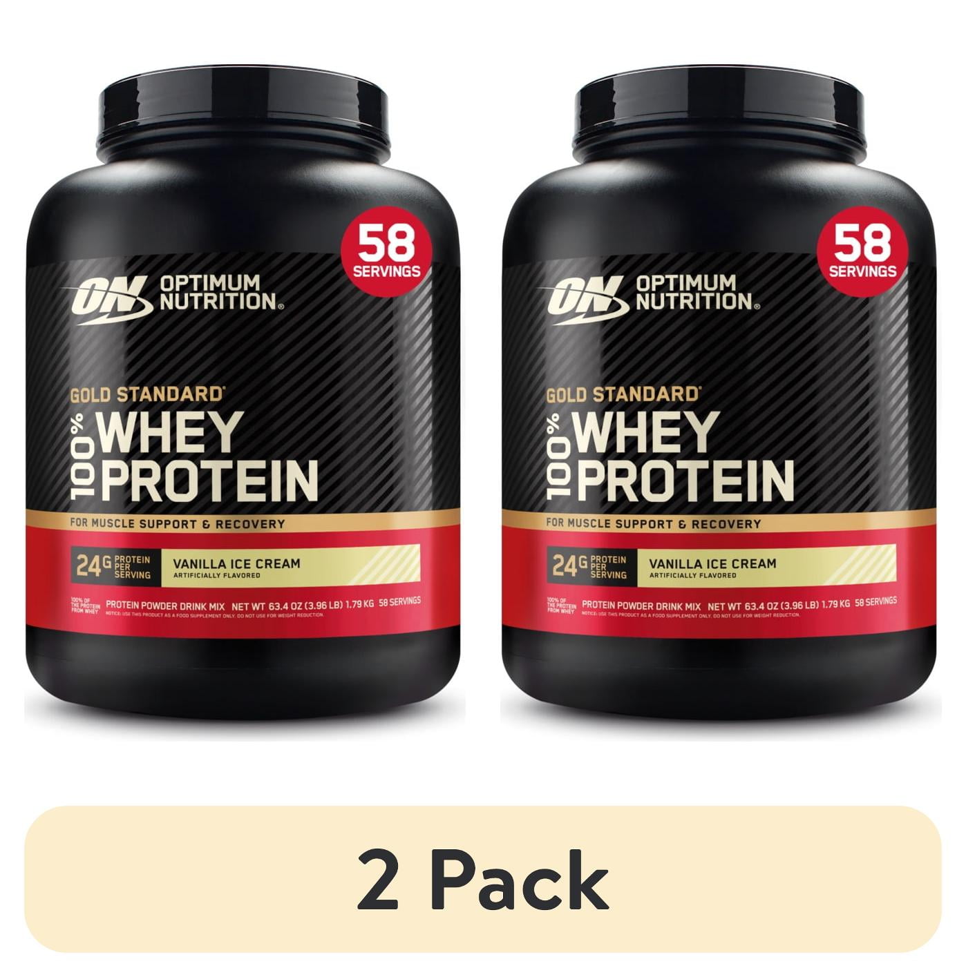 (2 pack) Optimum Nutrition Gold Standard 100% Whey Protein Powder, Vanilla Ice Cream, 3.96 lb