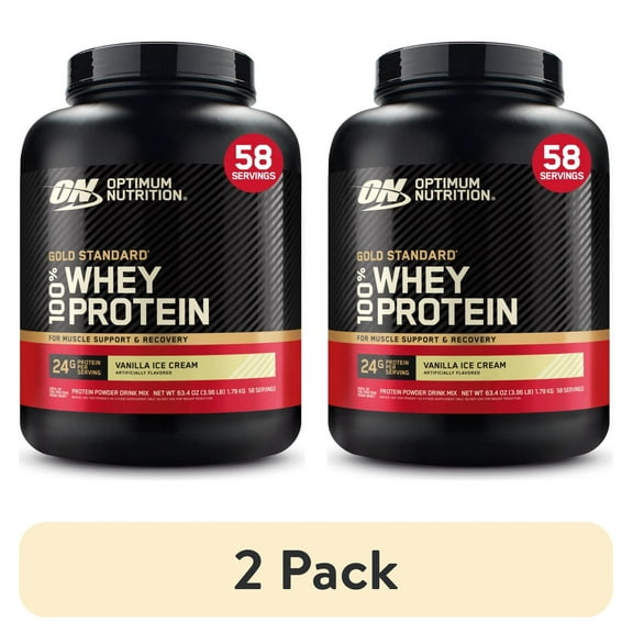 (2 pack) Optimum Nutrition Gold Standard 100% Whey Protein Powder, Vanilla Ice Cream, 3.96 lb