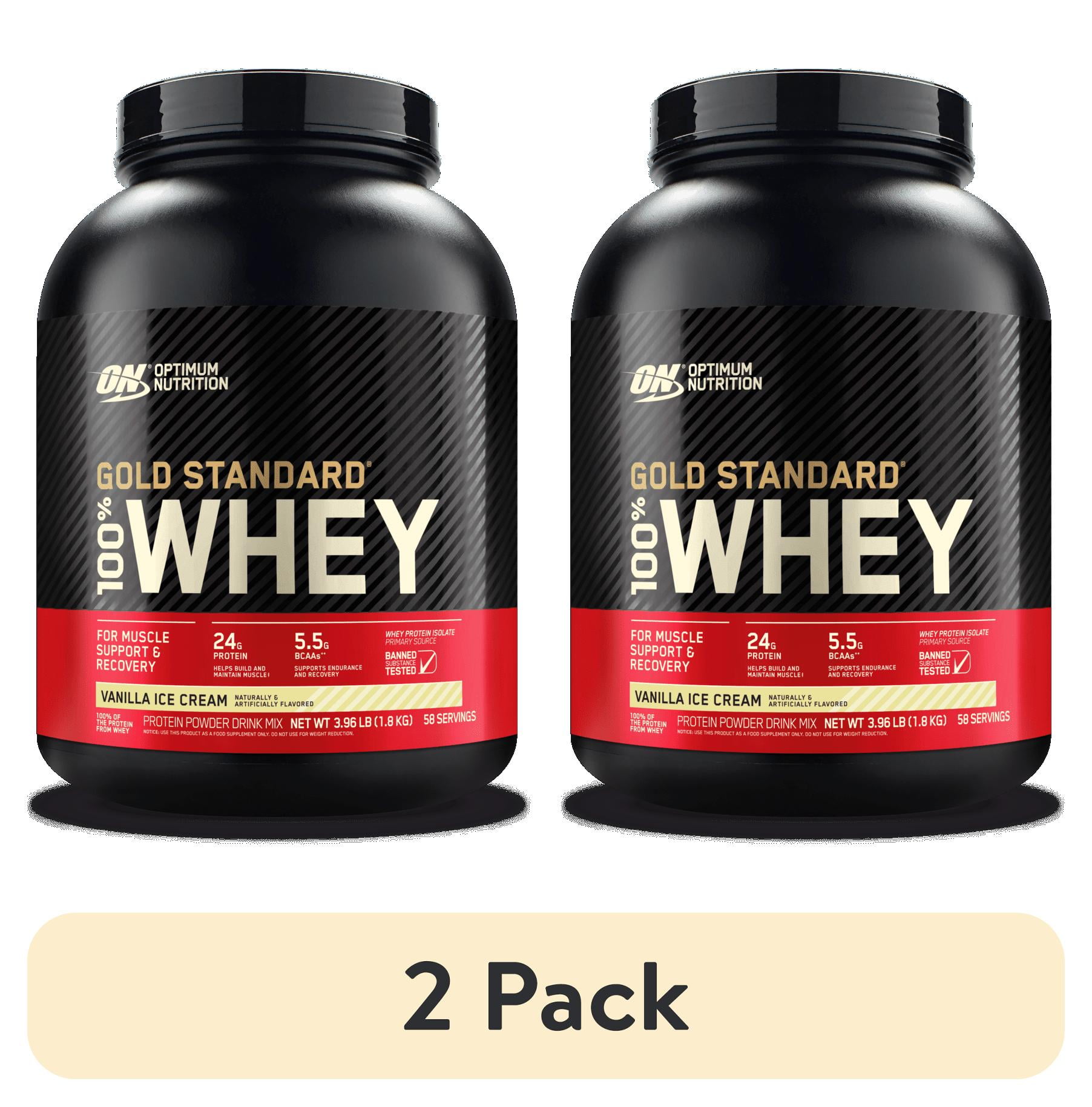 (2 pack) Optimum Nutrition Gold Standard 100% Whey Protein Powder, Vanilla Ice Cream, 3.96 lb