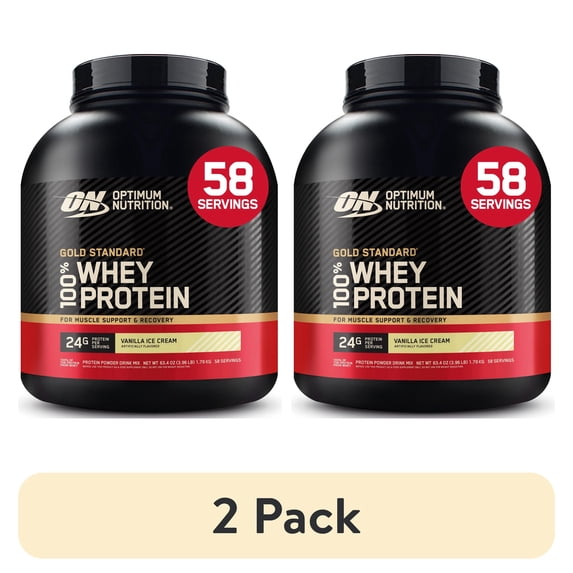 (2 pack) Optimum Nutrition Gold Standard 100% Whey Protein Powder, Vanilla Ice Cream, 3.96 lb