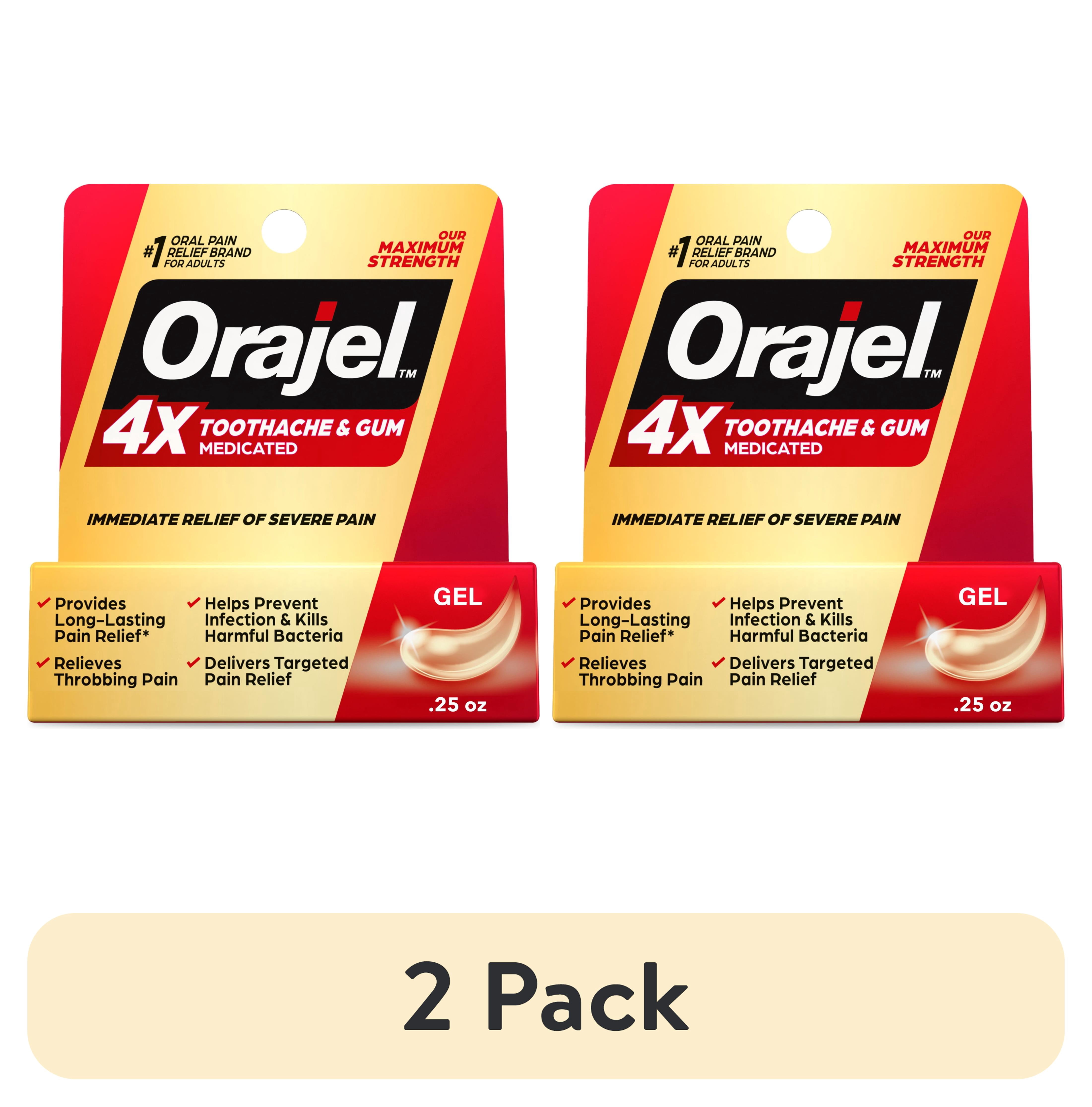 2 pack) Orajel 4X Medicated Oral Pain Gel for Toothache & Gum Pain