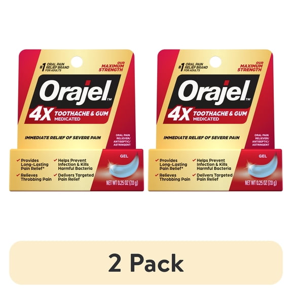 (2 pack) Orajel 4X Medicated Oral Pain Gel for Toothache & Gum Pain, 0.25 oz