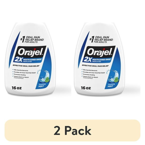 (2 pack) Orajel Antiseptic Mouth Sore Rinse for Canker Sores & Gum Irritation, Kills Bacteria, Mint, 16 oz