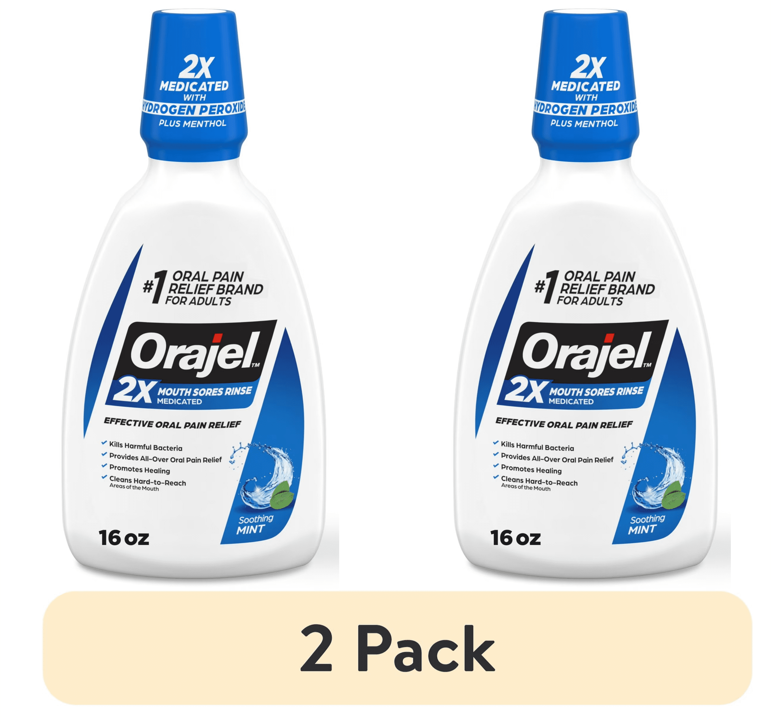 (2 pack) Orajel Antiseptic Mouth Sore Rinse for Canker Sores & Gum Irritation, Kills Bacteria, Mint, 16 oz