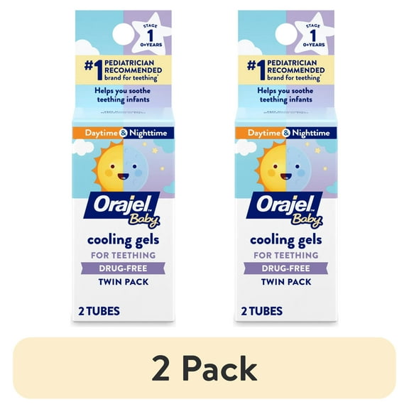 (2 pack) Orajel Baby Teething Cooling Gels for Painful Gums Relief, Drug-Free, 0.18 oz, 2 Count