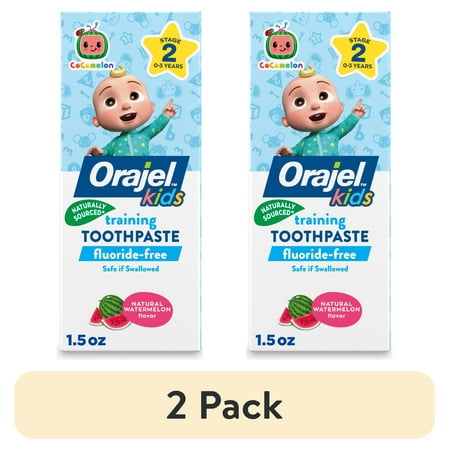 (2 pack) Orajel Kids CoComelon Training Toothpaste Fluoride-Free, Natural Watermelon Flavor, 1.5 oz