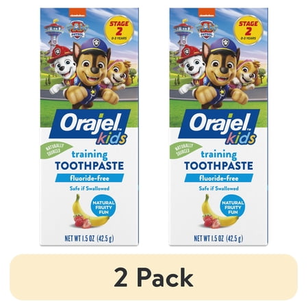 (2 pack) Orajel Kids PAW Patrol Training Toothpaste Fluoride-Free, Natural Fruity Fun Flavor, 1.5 oz