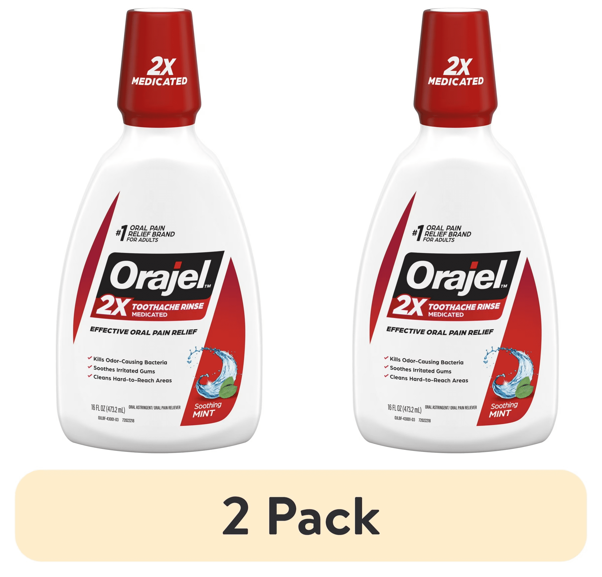 (2 pack) Orajel Toothache Rinse, Pain Relieving Analgesic & Astringent Oral Rinse, Soothing Mint, 16 fl oz