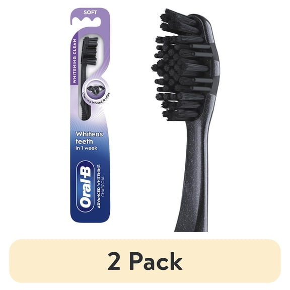 (2 pack) Oral-B Toothbrush, Advanced Whitening Charcoal, Soft, 1 Count