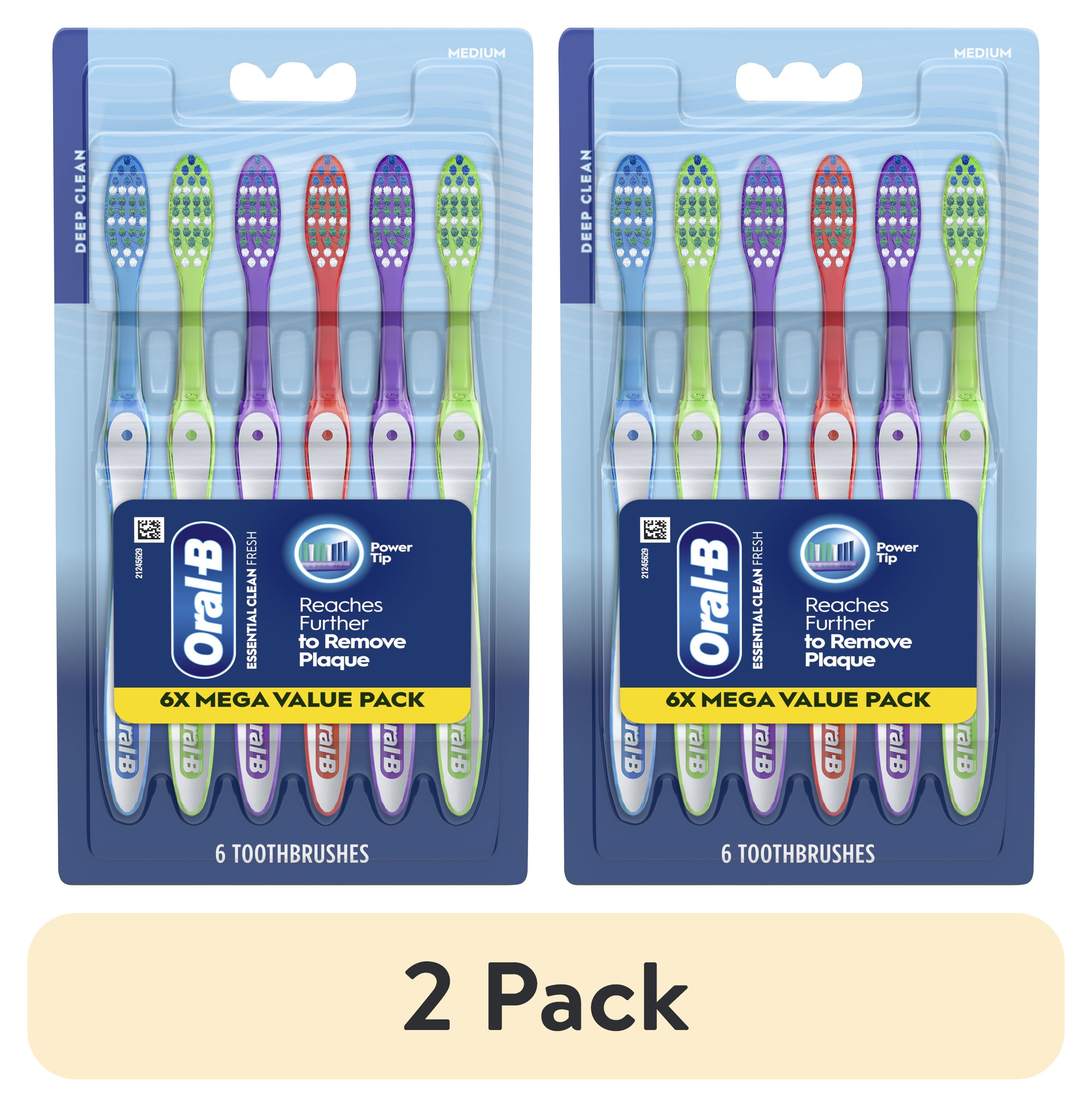 (2 pack) Oral-B Essential Clean Toothbrush, Medium, Gentle On Gums & Teeth, 6 Count for Adults and Children 3+