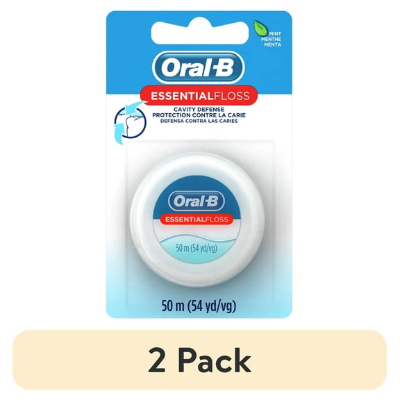 (2 pack) Oral-B Floss, Essential Floss Mint Waxed Dental Floss, Cavity Defense, 50 m