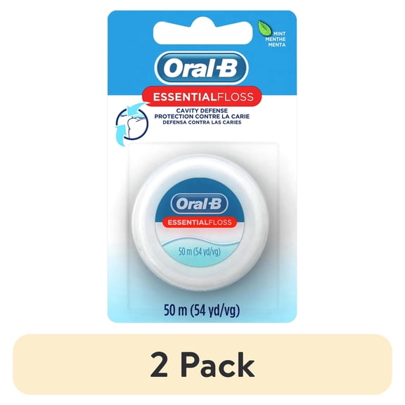 (2 pack) Oral-B Floss, Essential Floss Mint Waxed Dental Floss, Cavity Defense, 50 m