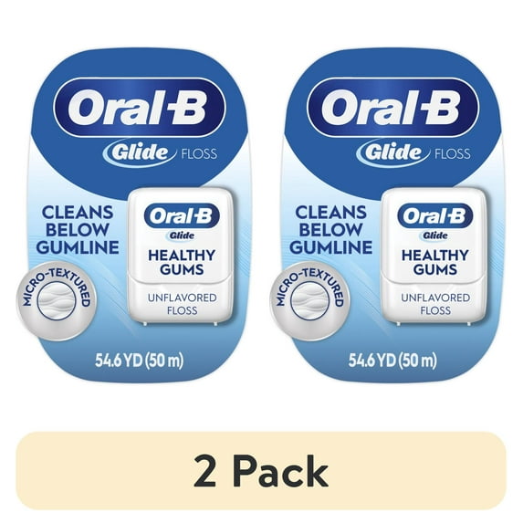 (2 pack) Oral-B Glide Healthy Gums Unflavored Dental Floss, Smooth, Strong, Shred Resistant 50m