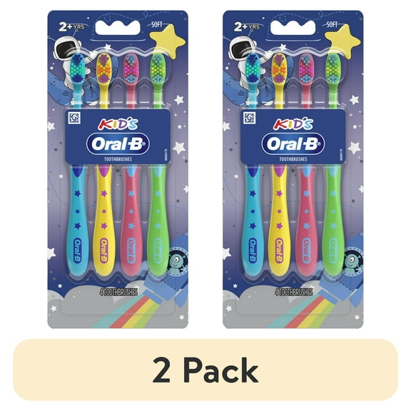 (2 pack) Oral-B Kids Toothbrush with Space Designs, Extra Soft Bristles, 4 Pack, for Children Ages 2+