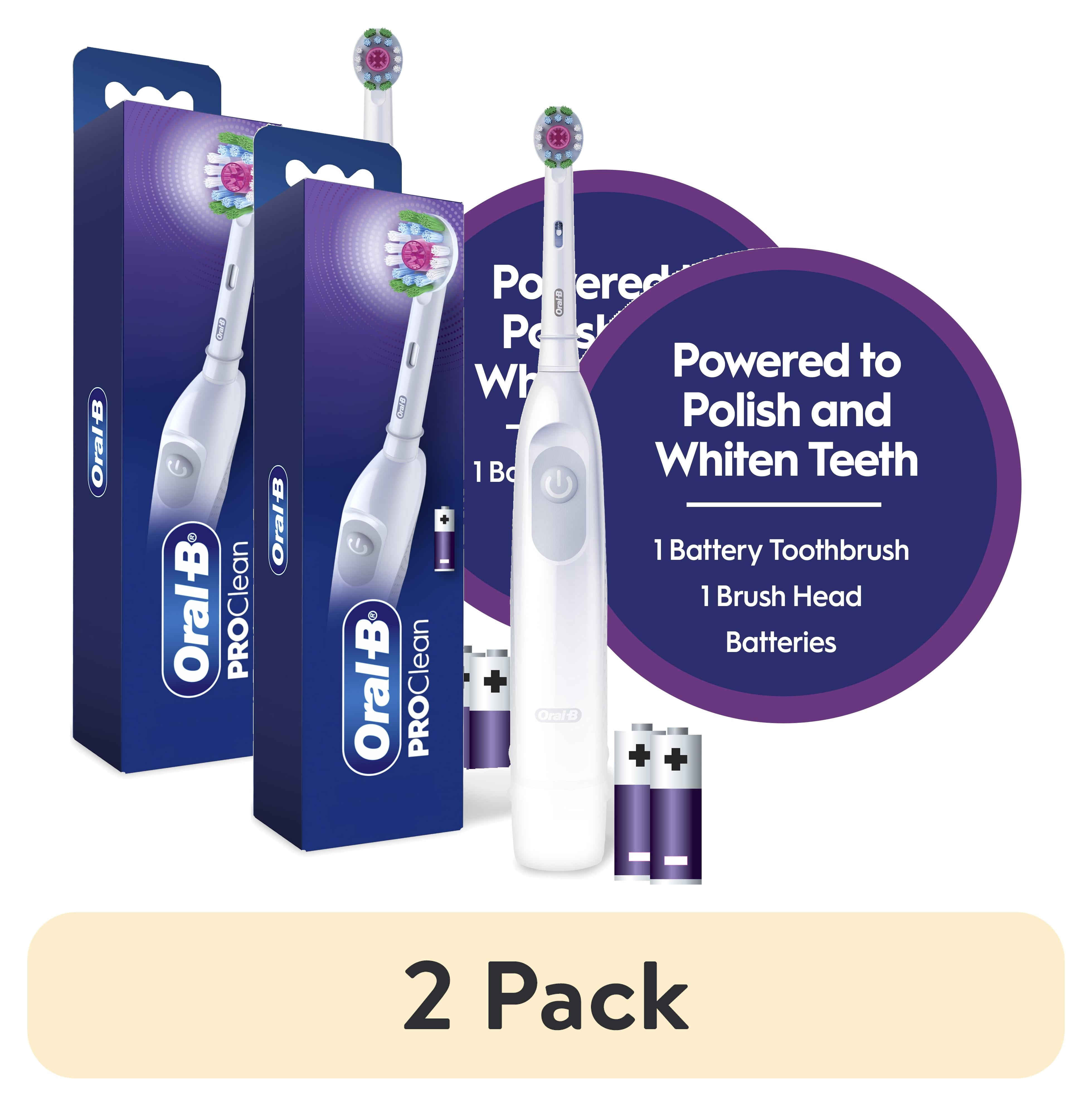 2 pack) Oral-B Pro 100 3D White, Battery Toothbrush, White