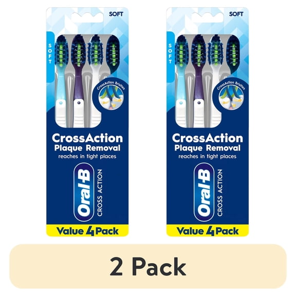 (2 pack) Oral-B Toothbrush Pack, Pro-Clean CrossAction Plaque Removal Manual Toothbrush, Soft Bristles, 4 Count