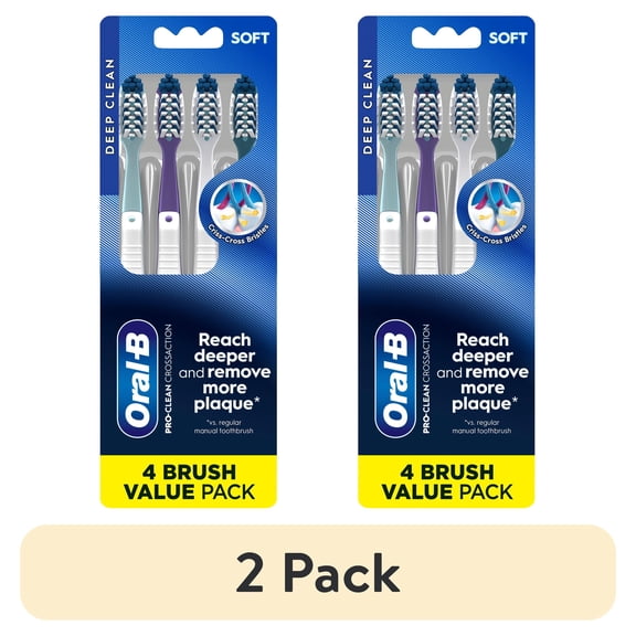 (2 pack) Oral-B Toothbrush Pro Clean Cross Action, Deep Plaque Removal, Soft, 4 Count
