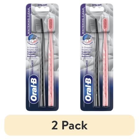 (2 pack) Oral-B Toothbrush Pro Whitening Brilliance, Extra Soft, Black and Coral, 2 Count