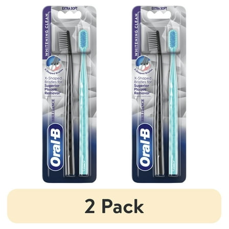 (2 pack) Oral-B Toothbrush Pack, 3D White Brilliance Manual Toothbrush, Extra Soft Bristles, Black & Teal, 2 Count