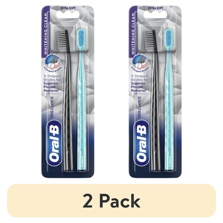 (2 pack) Oral-B Toothbrush Pro Whitening Brilliance, Extra Soft, Black and Teal, 2 Count