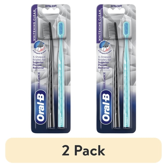(2 pack) Oral-B Toothbrush Pro Whitening Brilliance, Extra Soft, Black and Teal, 2 Count