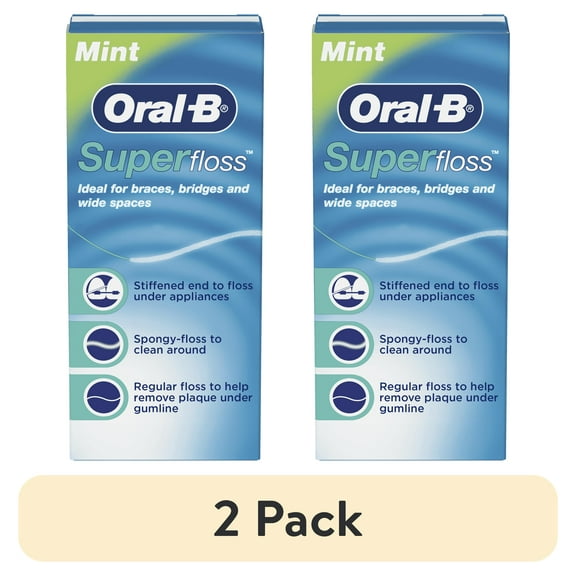 (2 pack) Oral-B Floss, Super Floss Pre-Cut Strands Dental Floss, Mint, 50 Count