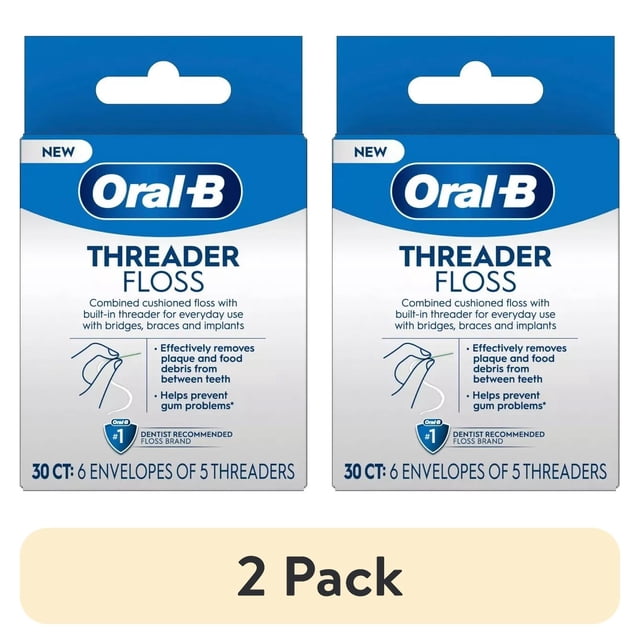 (2 pack) Oral-B Threader Dental Floss for Bridges, Braces and Implants ...