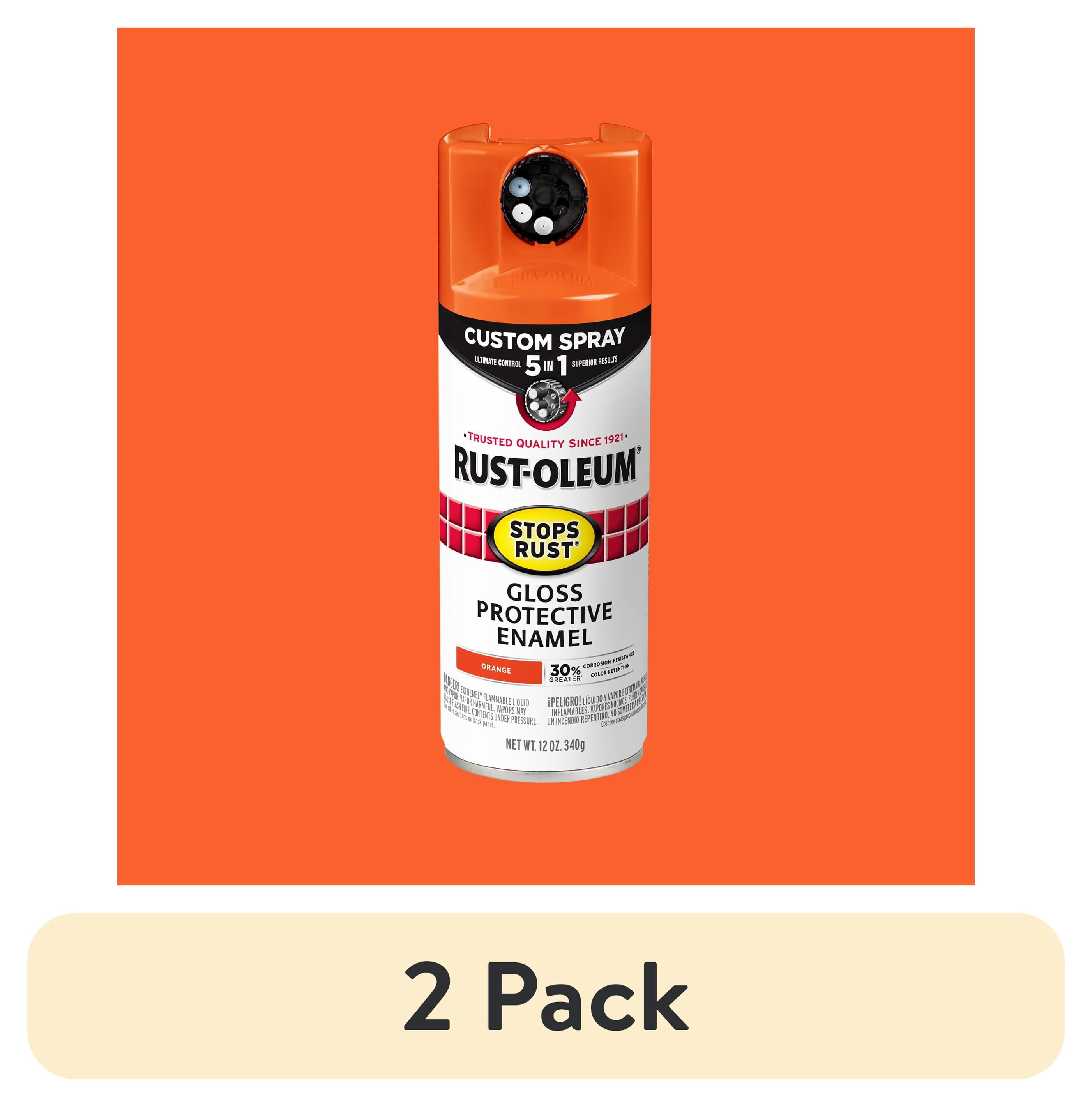 (2 pack) Orange, Rust-Oleum Stops Rust Custom Sprays 5 in 1 Gloss Spray Paint-376894, 12 oz
