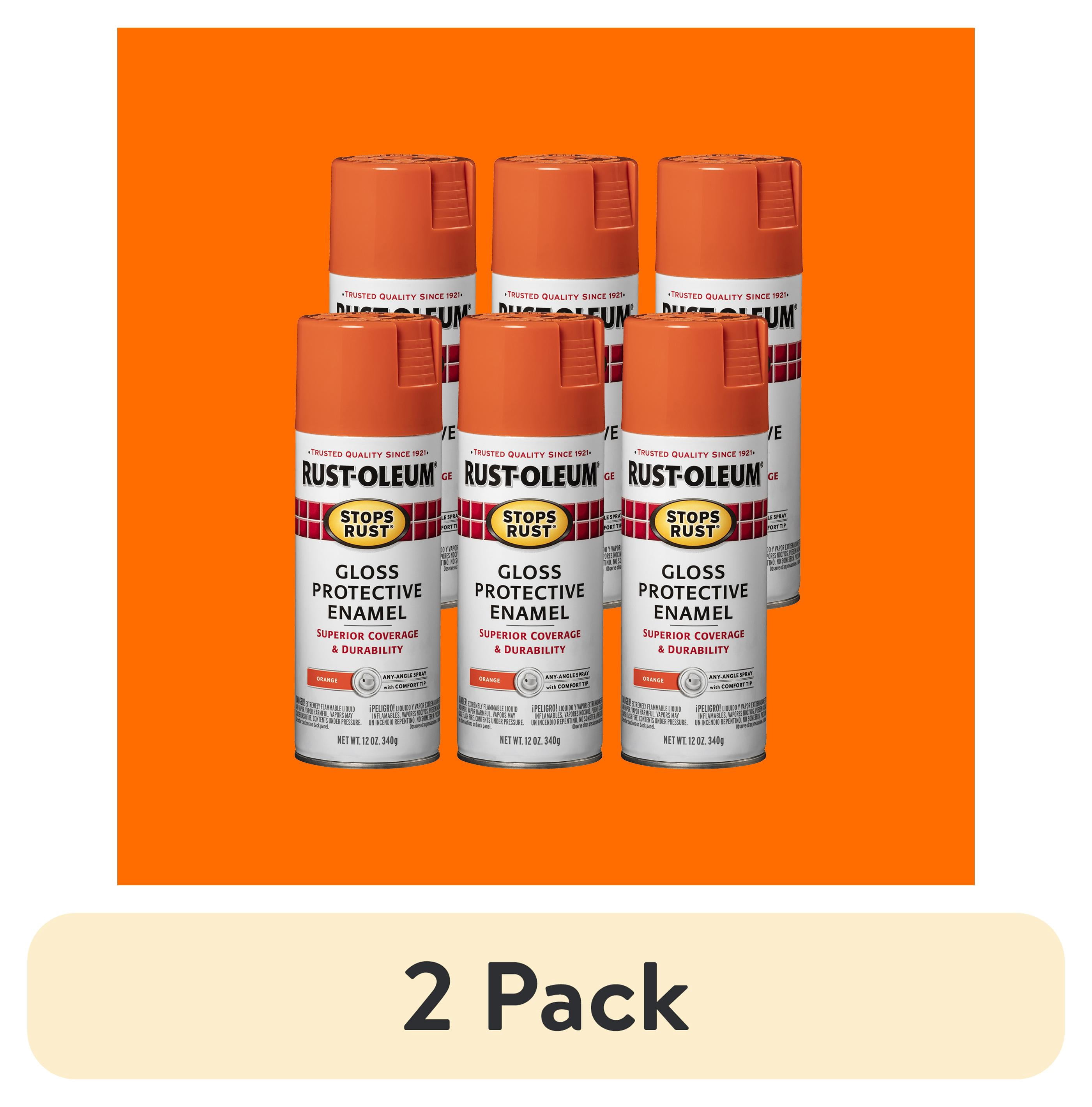 (2 pack) Orange, Rust-Oleum Stops Rust Gloss Protective Enamel Spray Paint, 12 oz, 6 Pack
