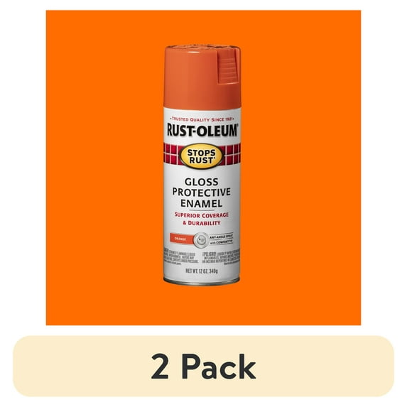 (2 pack) Orange, Rust-Oleum Stops Rust Protective Enamel Gloss Spray Paint-214084, 12 oz