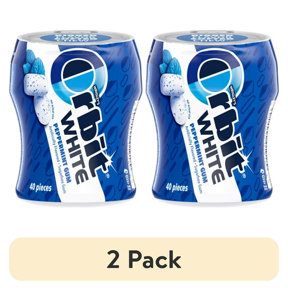 (2 pack) Orbit Gum White Peppermint Sugar Free Chewing Gum - 40 Piece Bottle