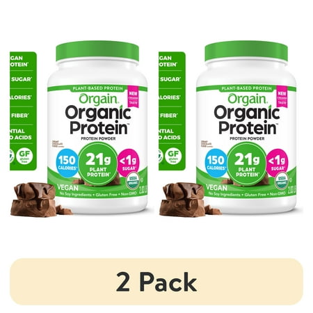 (2 pack) Orgain Organic Vegan 21g Protein Powder, Plant Based, Creamy Chocolate 2.03lb