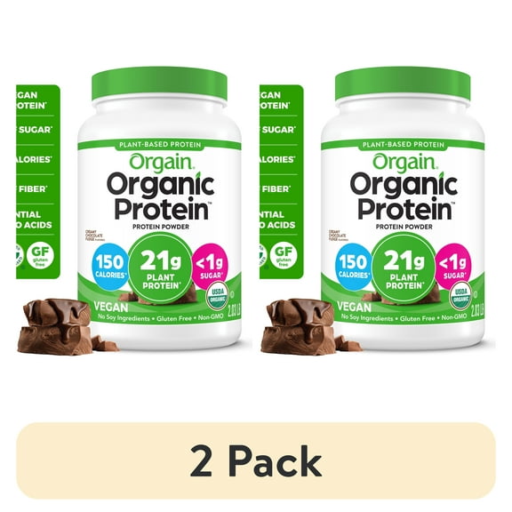 (2 pack) Orgain Organic Vegan 21g Protein Powder, Plant Based, Creamy Chocolate 2.03lb