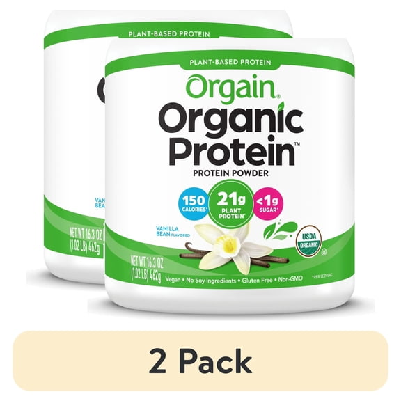 (2 pack) Orgain Organic Vegan 21g Protein Powder, Plant Based Shake Drink, Vanilla Bean 1.02lb