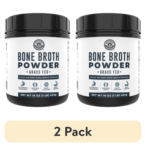 (2 pack) Left Coast Performance Grass Fed Beef Bone Broth Protein Powder with Collagen for Joint Support, 16 oz