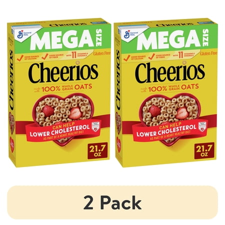 (2 pack) Original Cheerios Heart Healthy Cereal, 21.7 oz Mega Size Cereal Brand Box