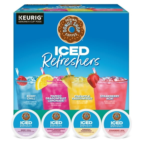 The Original Donut Shop, Iced Refreshers Variety Pack, Strawberry Acai, Pineapple Passionfruit, Mango Dragonfruit Lemonade, Berry Chill Flavor K-Cup Pods, 20 Count